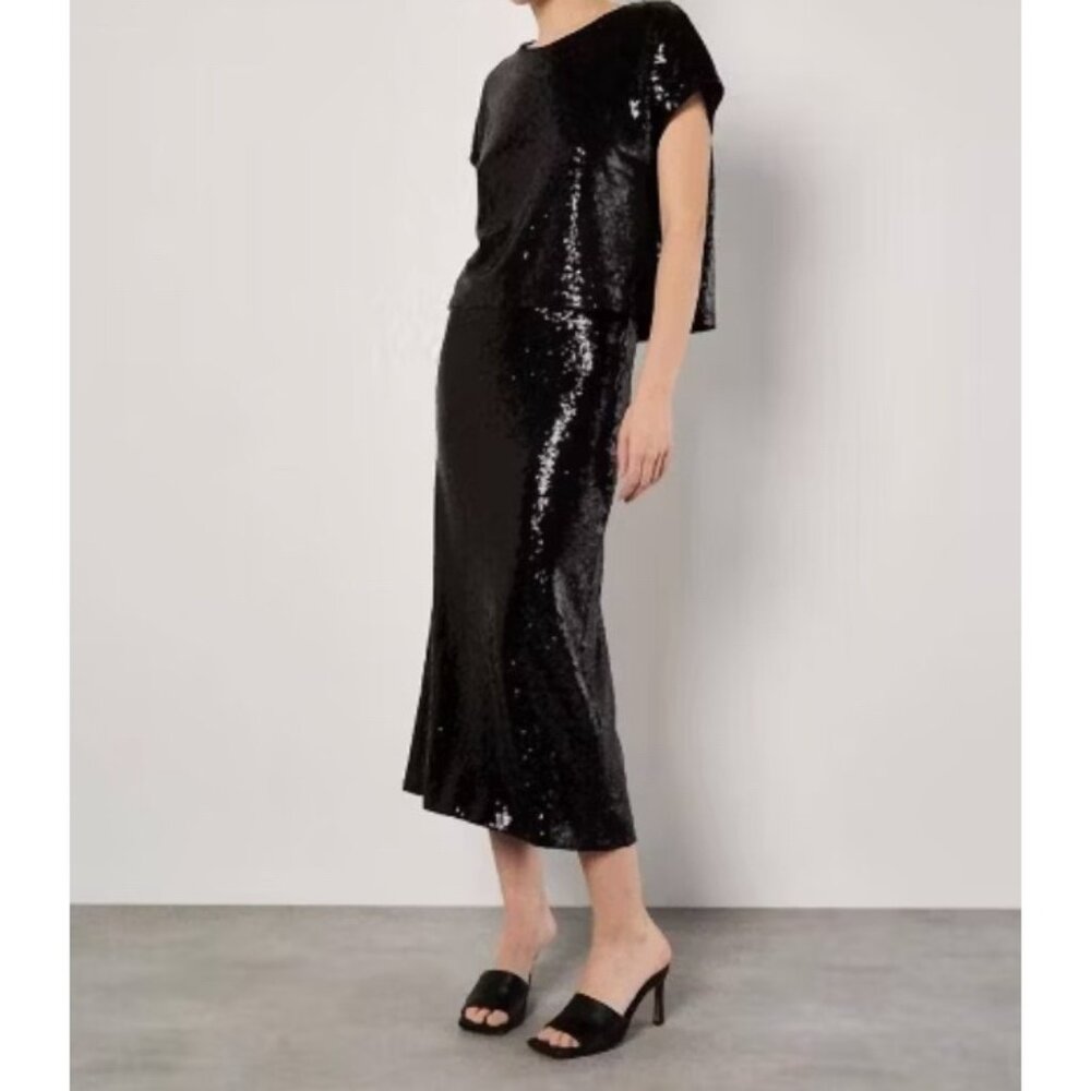Michael Kors Black Sequin Midi Skirt